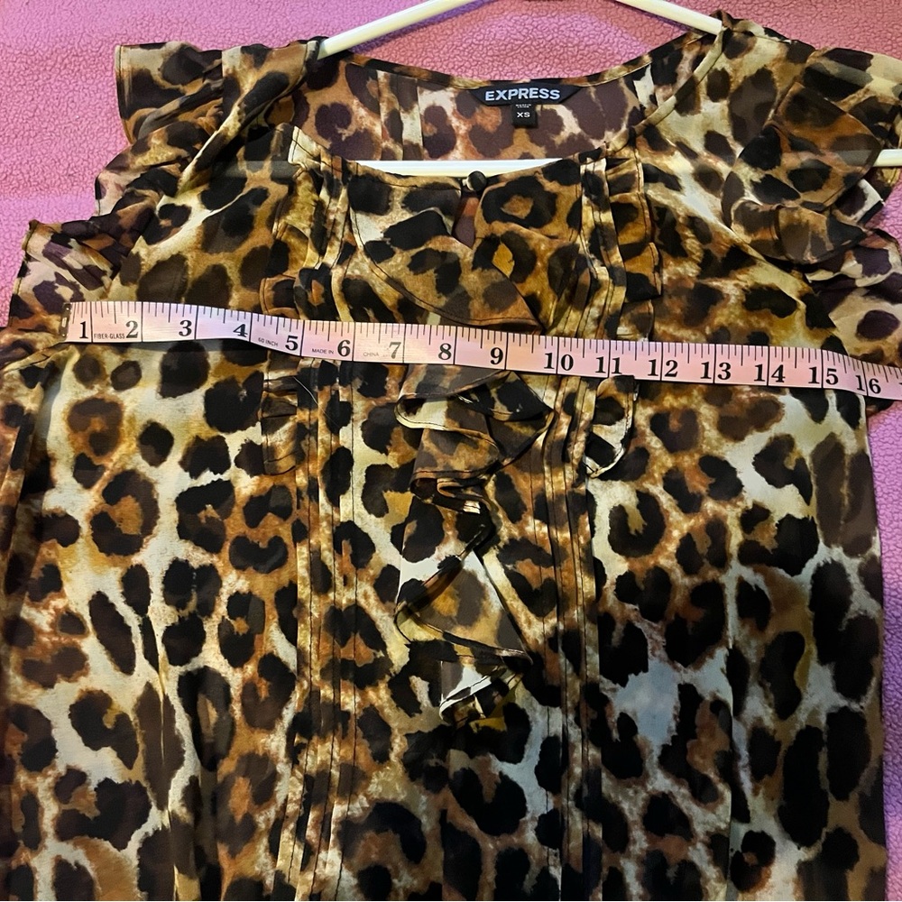 Express Leopard Print Ruffle Top Sheer Size XS - Picture 8 of 12
